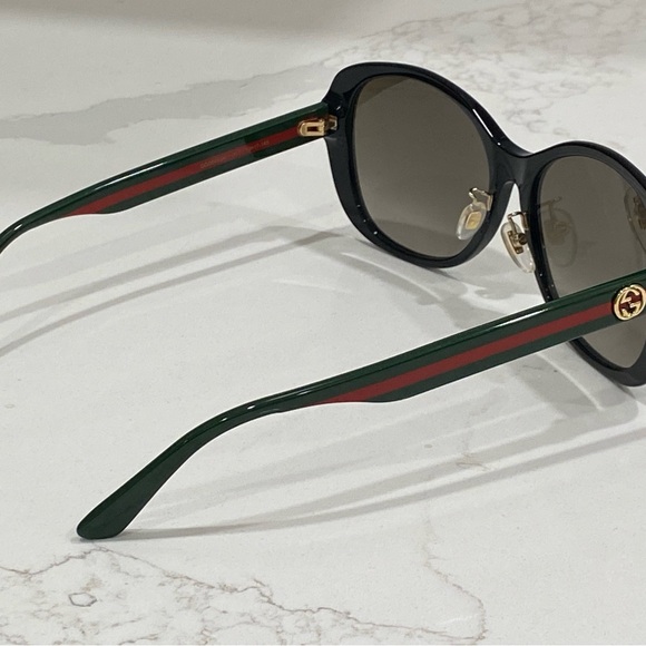 Gucci GG 0849SK 001 Black Green/Brown Gradient Round Sunglasses - Picture 6 of 13